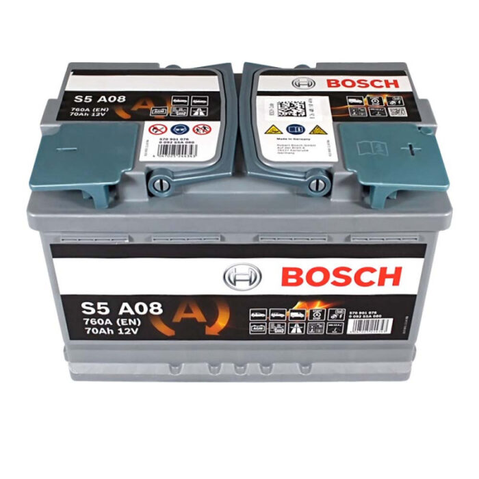 Автомобильный аккумулятор BOSCH AGM S5A 080 70Aс 760A R+ыид сверху