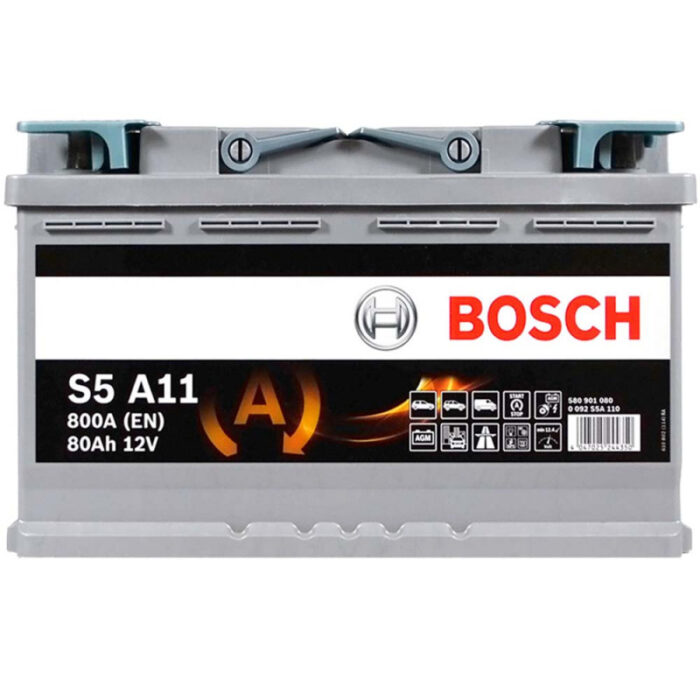 Аккумулятор BOSCH AGM S5A 110 (L4) 80Ah 800A R+ вид спереди