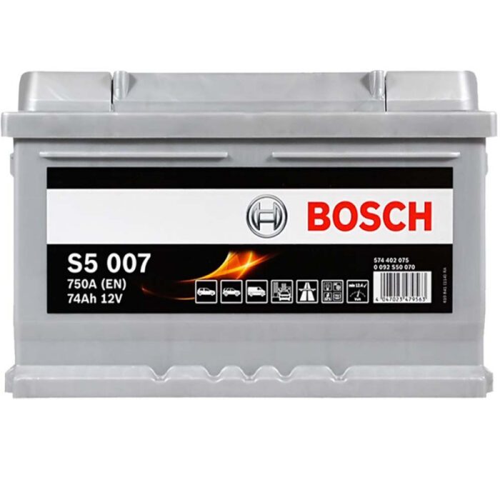Аккумулятор BOSCH S50 070 (LB3) 74Ah 750A R+ вид спереди