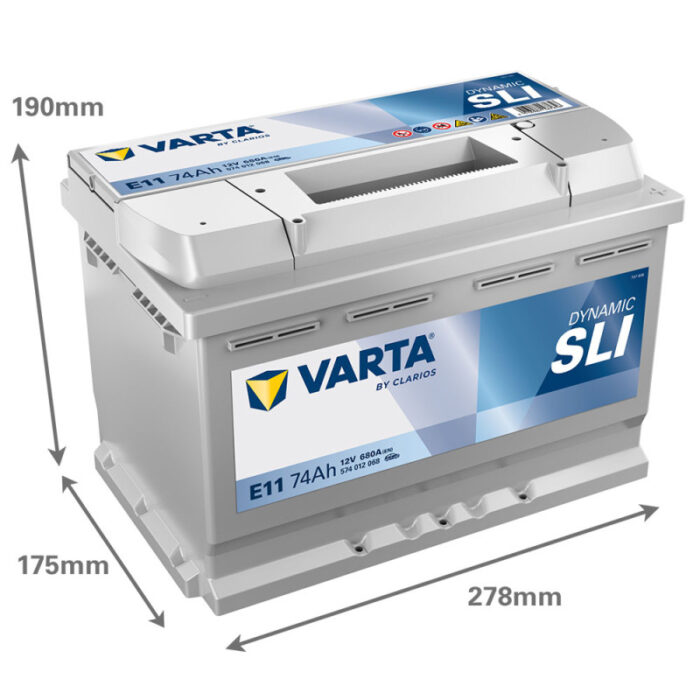 Аккумулятор Varta Blue Dynamic (E11) 74Ач 680A R+ (L3) размеры