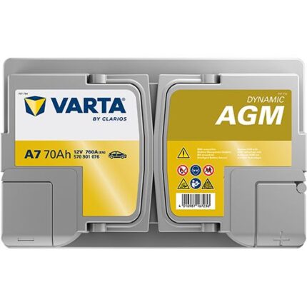 Аккумулятор Varta Dynamic AGM 12В 70Аг 760А (EN) R+ вид сверху